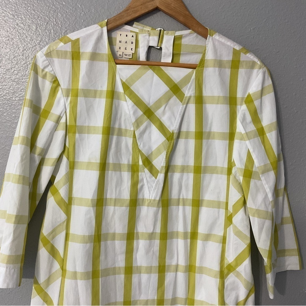 TRA MAD RKE white with lime green stripe dress with side pockets size XS D140 - Picture 2 of 6